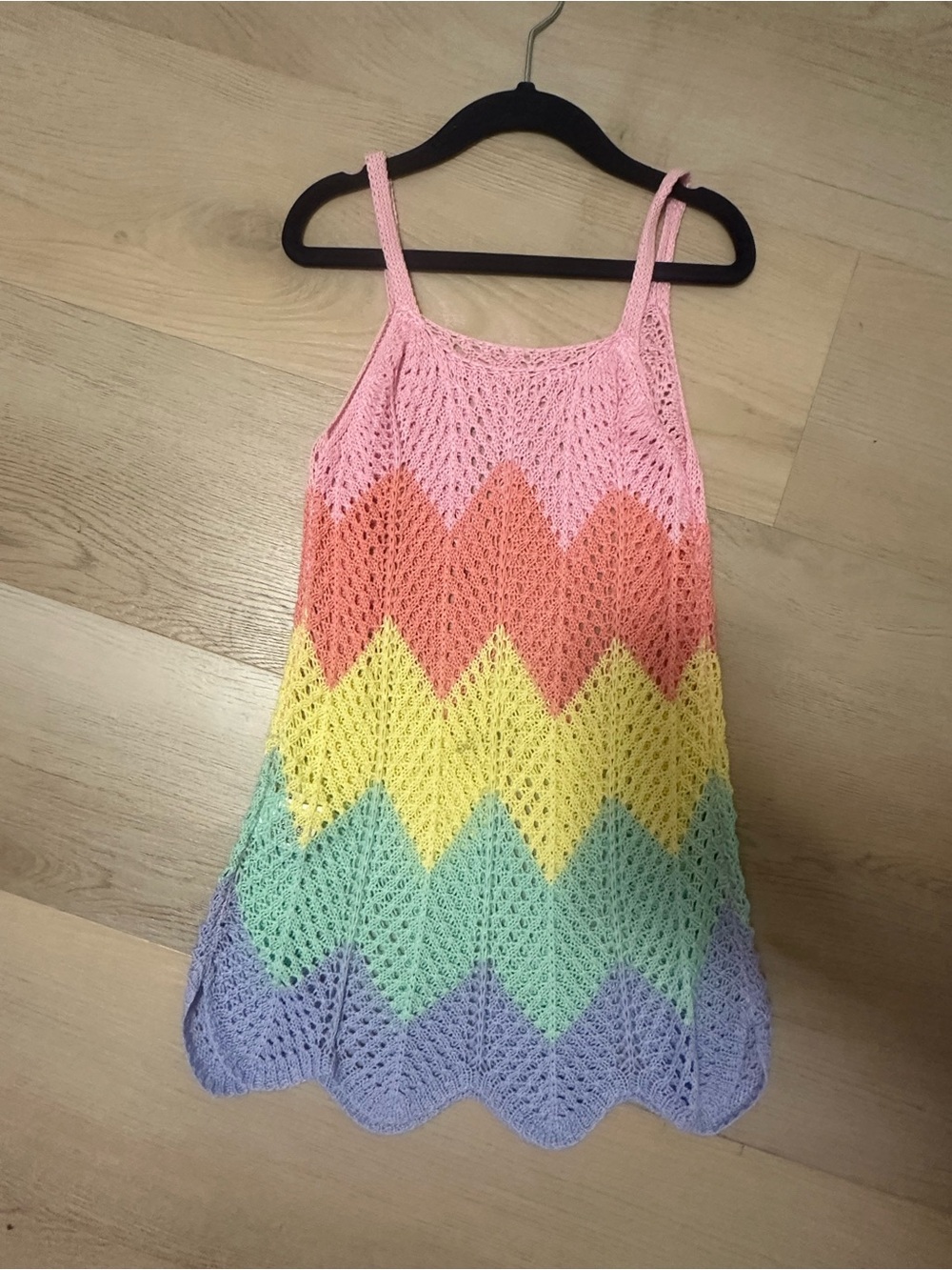 Girls  cover up Pastel Chevron Crochet Tank Dress - Rainbow Stripe